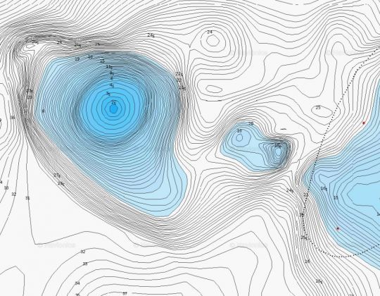 Les lignes bathymétriques rapprochées correspondent aux zone où le courant s'accélère.