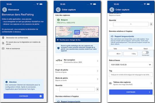 Interface test de l'application Recfishing sur Android