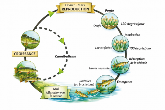 Le cycle de reproduction du brochet