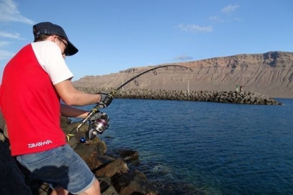 3 conjuntos de caa y carrete para pesca de orilla en las Islas Canarias