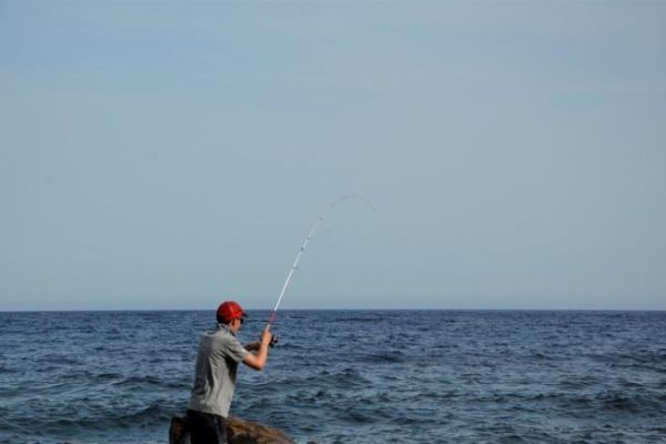 Pesca con ca�a ligera en el mar